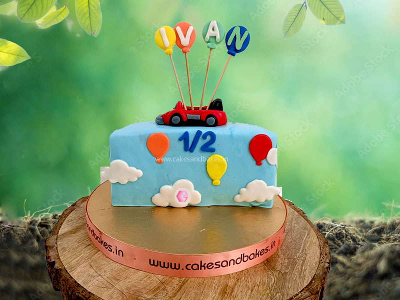 Birthday cake 0,5 year. 6 month baby birthday. Baby birthday party Stock  Photo - Alamy