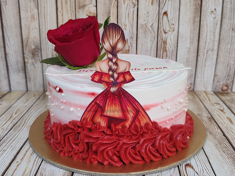 Red Rose and Girl Birthday Cake