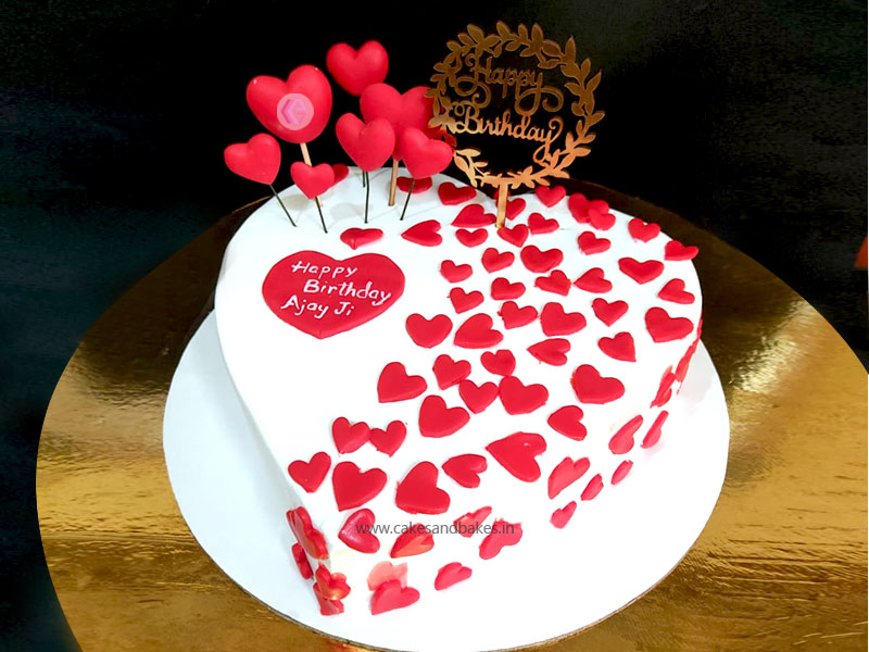 Red and White Valentine's Day Cake with Mini Hearts - Curly Girl Kitchen
