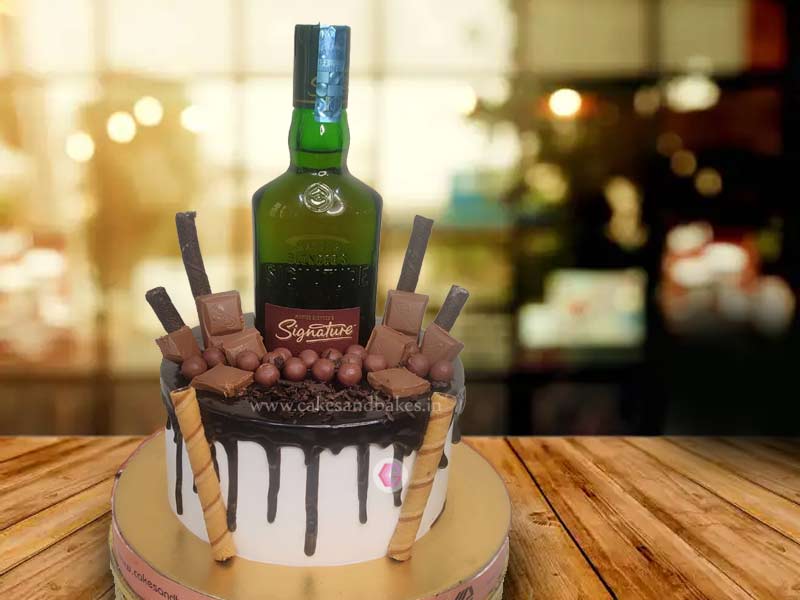 Whiskey Birthday Cake for Husband | Customised by Kukkr home bakers