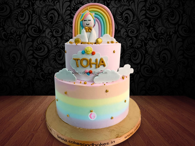 2 Tier Unicorn and Rainbow Birthday Cake | Susie's Cakes